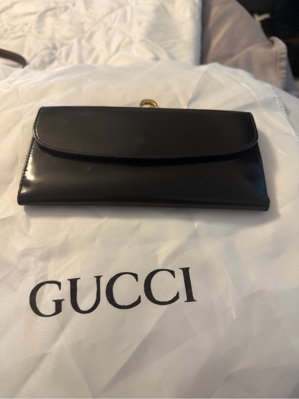 Gucci Black Leather Wallet with Gold Clasp